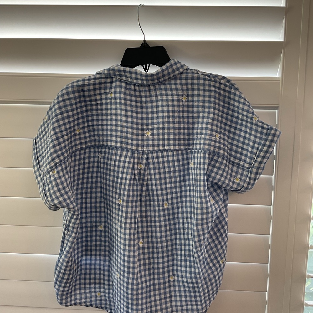 beachlunchlounge Blue Gingham Button Down Tie Front Shirt - Size M - Picture 5 of 7
